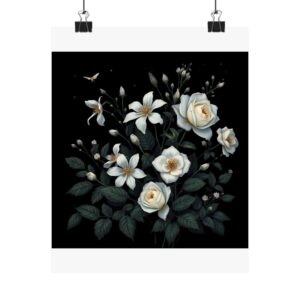 Dark Botanical Moonlight Garden Wall Art Print - Nocturnal Floral Poster