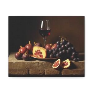 Vintage Moody Still Life Wine Figs Pomegranate Wall Art Canvas