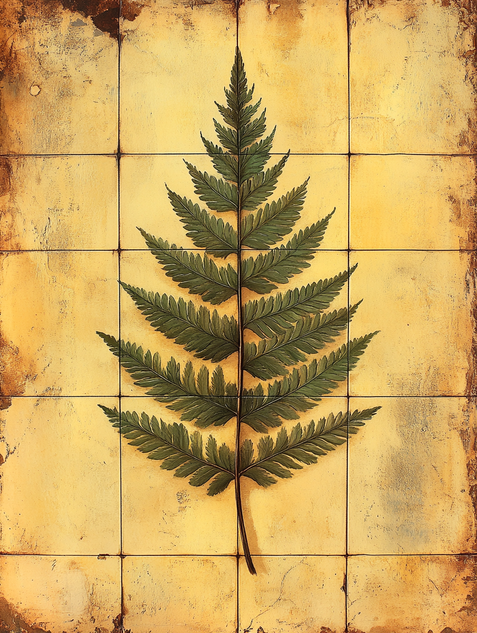 Vintage Fern Botanical Print – Scientific Botanical Grid Wall Art