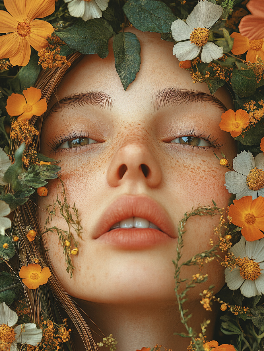 Botanical Portrait Wall Art Print – Surreal Woman Dreaming Garden