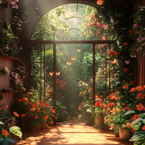 Surreal Greenhouse Butterflies Wall Art Canvas – Magical Nature Escape
