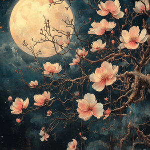 Dark Botanical Moonlight Garden Wall Art Canvas – Nocturnal Floral Canvas Print