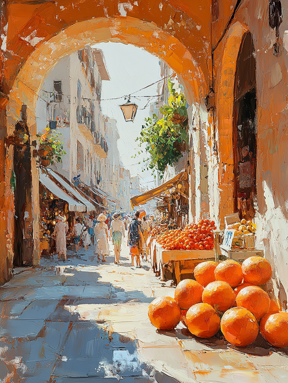 Mediterranean Market Scene Wall Art Print – Riviera Collection