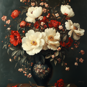 Dark Floral Still Life Wall Art Canvas – Dutch Master Peony Painting