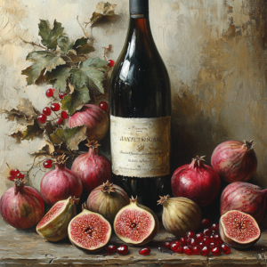 Vintage Moody Still Life Wine Figs Pomegranate Wall Art Canvas