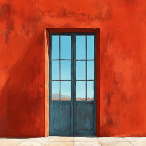 Desert Dreams Surreal Door Wall Art Print – Minimalist Landscape Poster