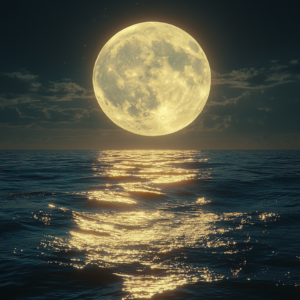 Dreamscape Moon Ocean Horizon Wall Art Print – Ethereal Nautical Scene