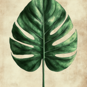 Monstera Leaf Botanical Wall Art Print – Emerald Green Botanical Illustration