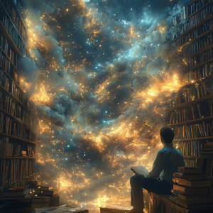 Cosmic Library Surreal Wall Art Print – Infinite Knowledge Poster