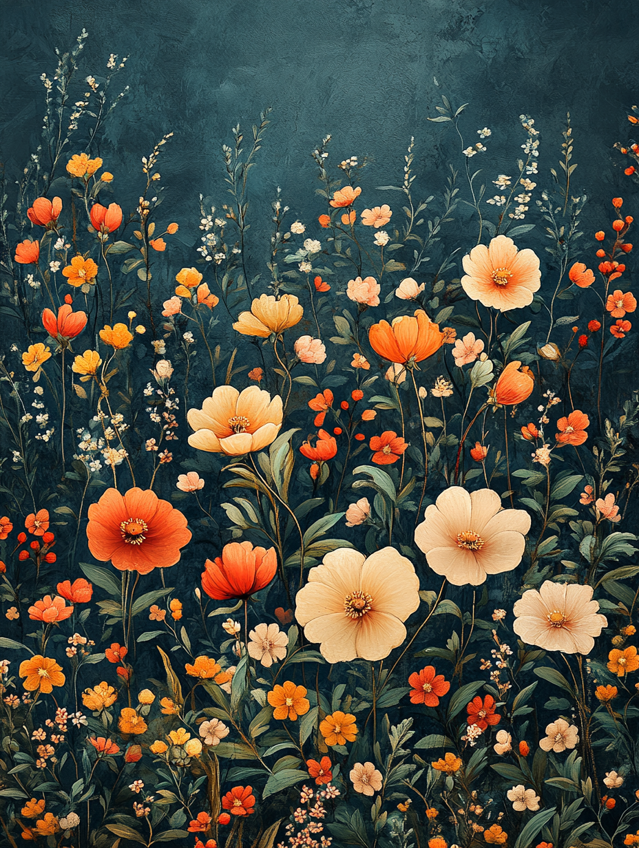 Dark Botanical Moonlight Garden Wall Art Print – Nocturnal Floral Poster