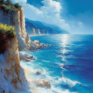 Coastal Cliffs Landscape Wall Art Canvas – Turquoise Seascape Painting