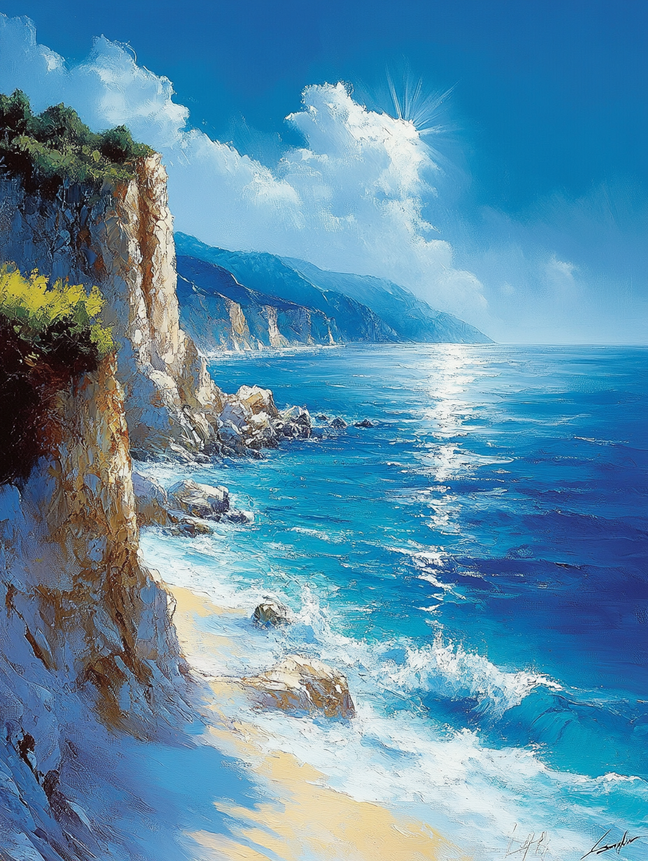 Coastal Cliffs Landscape Wall Art Canvas – Turquoise Seascape Painting