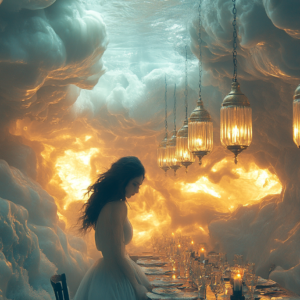 Underwater Ballroom Surreal Art Print – Dreamlike Aquatic Decor Poster