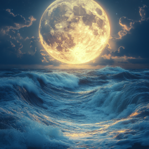 Dreamscape Moon Ocean Horizon Wall Art Canvas – Ethereal Nautical Scene