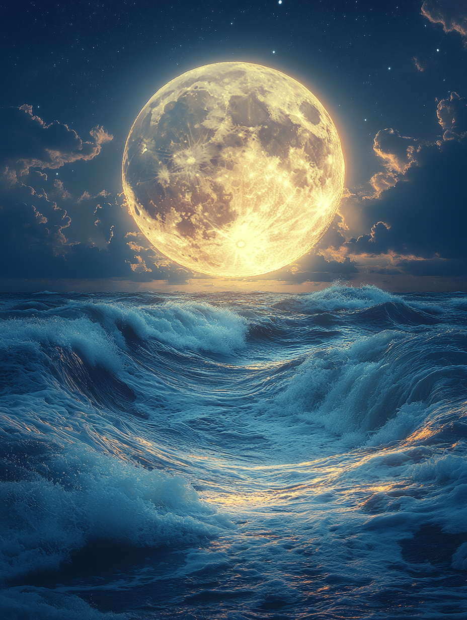 Dreamscape Moon Ocean Horizon Wall Art Canvas – Ethereal Nautical Scene