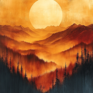 Golden Hour Abstract Landscape Wall Art Print – Misty Amber Gradient Poster
