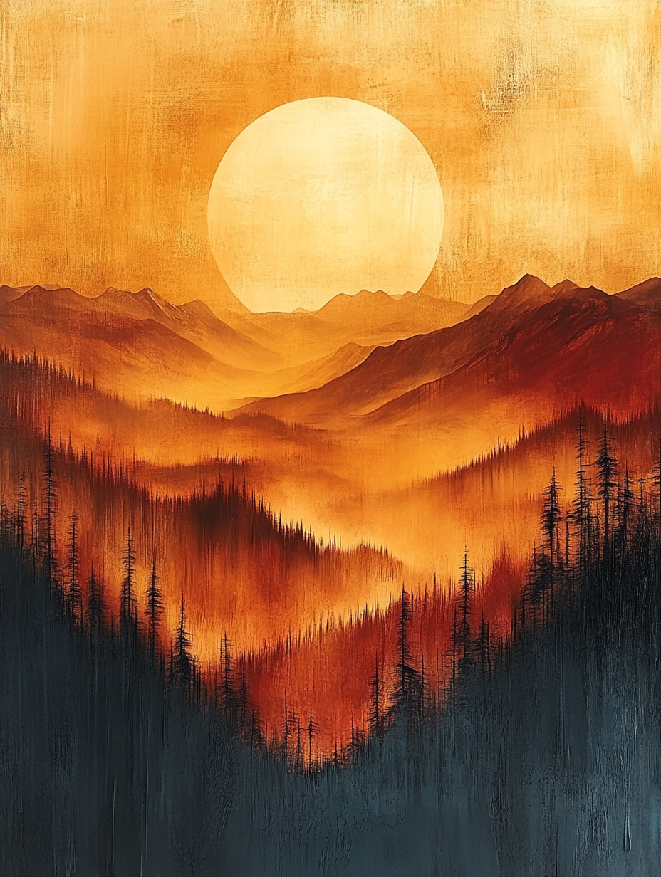 Golden Hour Abstract Landscape Wall Art Print – Misty Amber Gradient Poster
