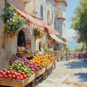 Mediterranean Market Scene Wall Art Canvas – Riviera Collection