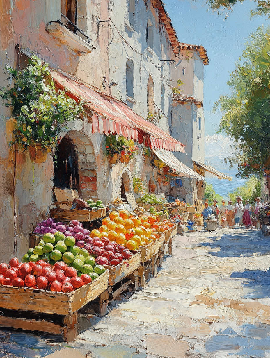 Mediterranean Market Scene Wall Art Canvas – Riviera Collection