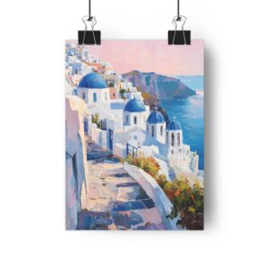 Santorini White Village Morning — Poster
