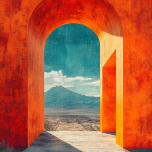 Desert Dreams Surreal Door Wall Art Canvas – Minimalist Landscape Canvas Print