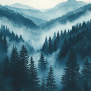 Mountain Layers Landscape Wall Art Canvas – Misty Forest Sunrise