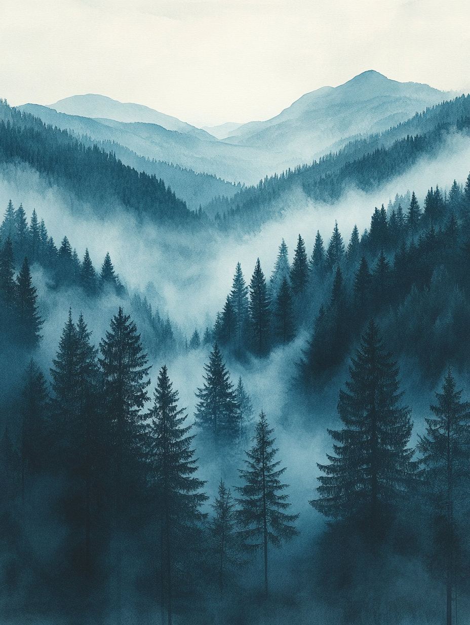 Mountain Layers Landscape Wall Art Canvas – Misty Forest Sunrise
