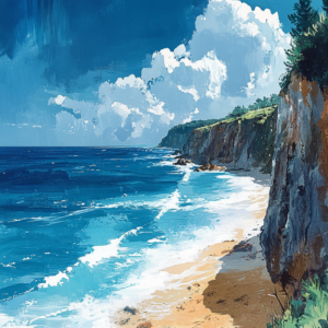 Coastal Cliffs Landscape Wall Art Print – Turquoise Seascape Painting