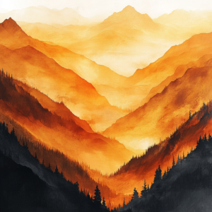 Golden Hour Abstract Landscape Wall Art Canvas – Misty Amber Gradient Canvas Print