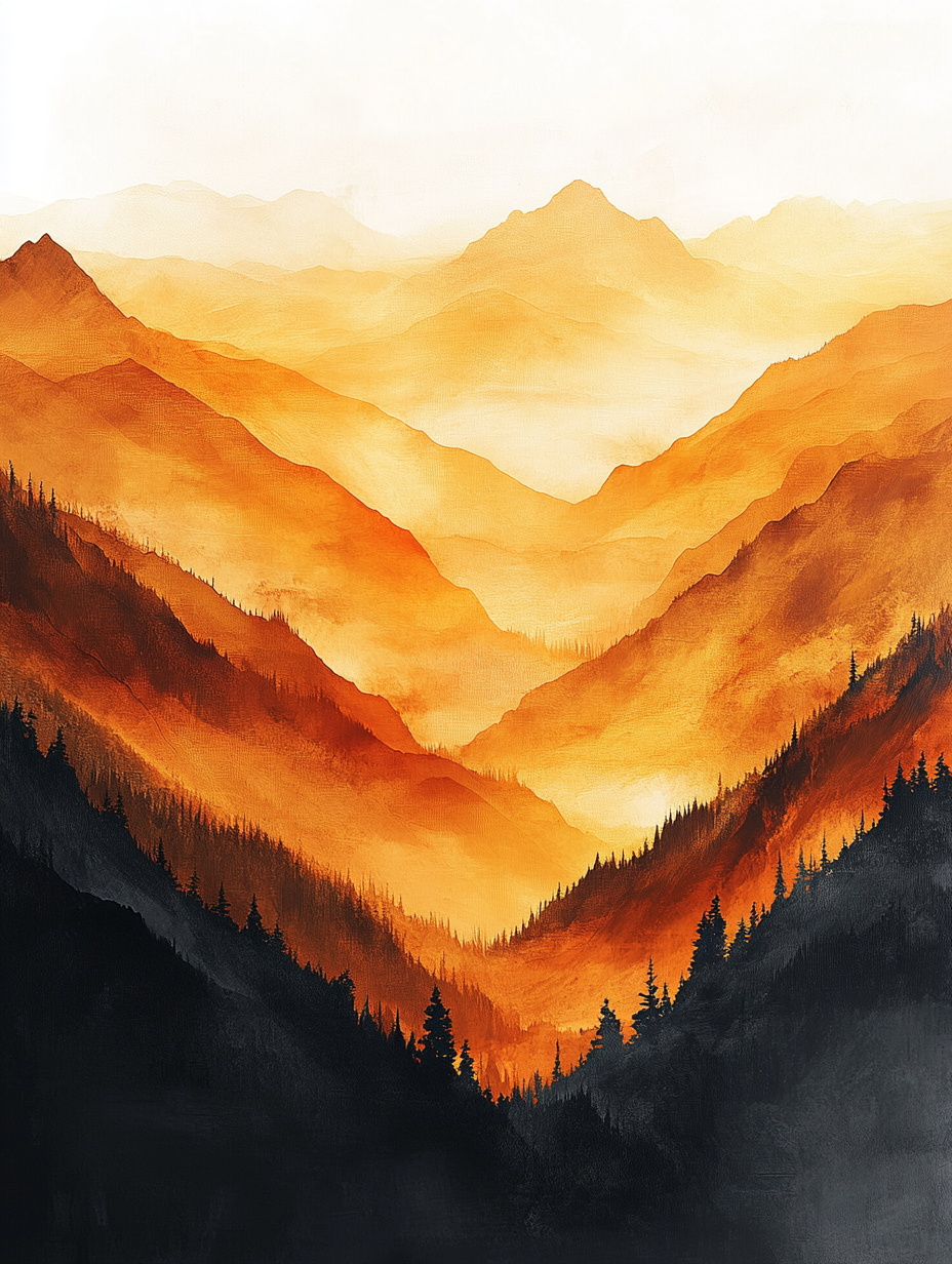 Golden Hour Abstract Landscape Wall Art Canvas – Misty Amber Gradient Canvas Print