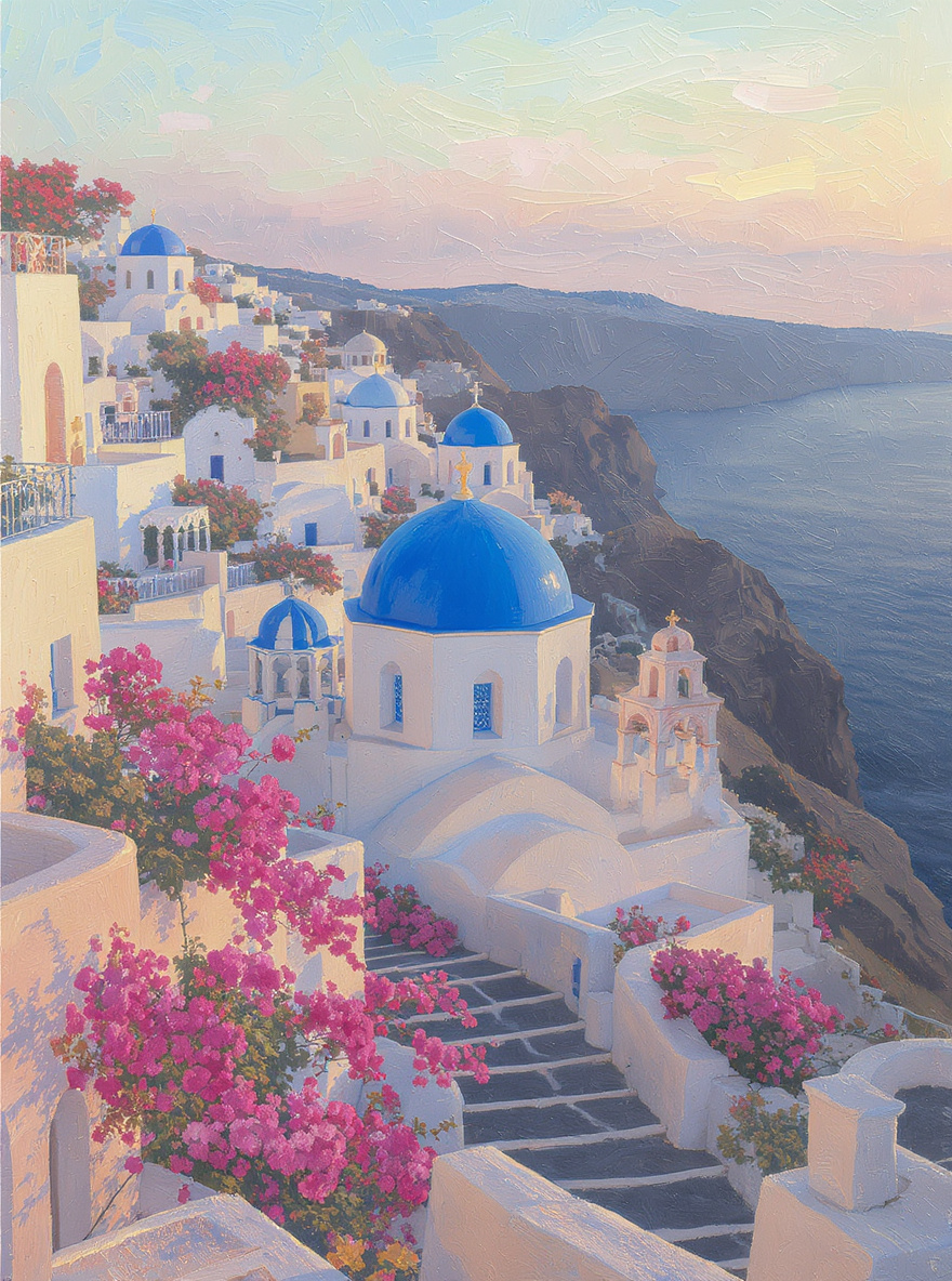Santorini White Village Morning