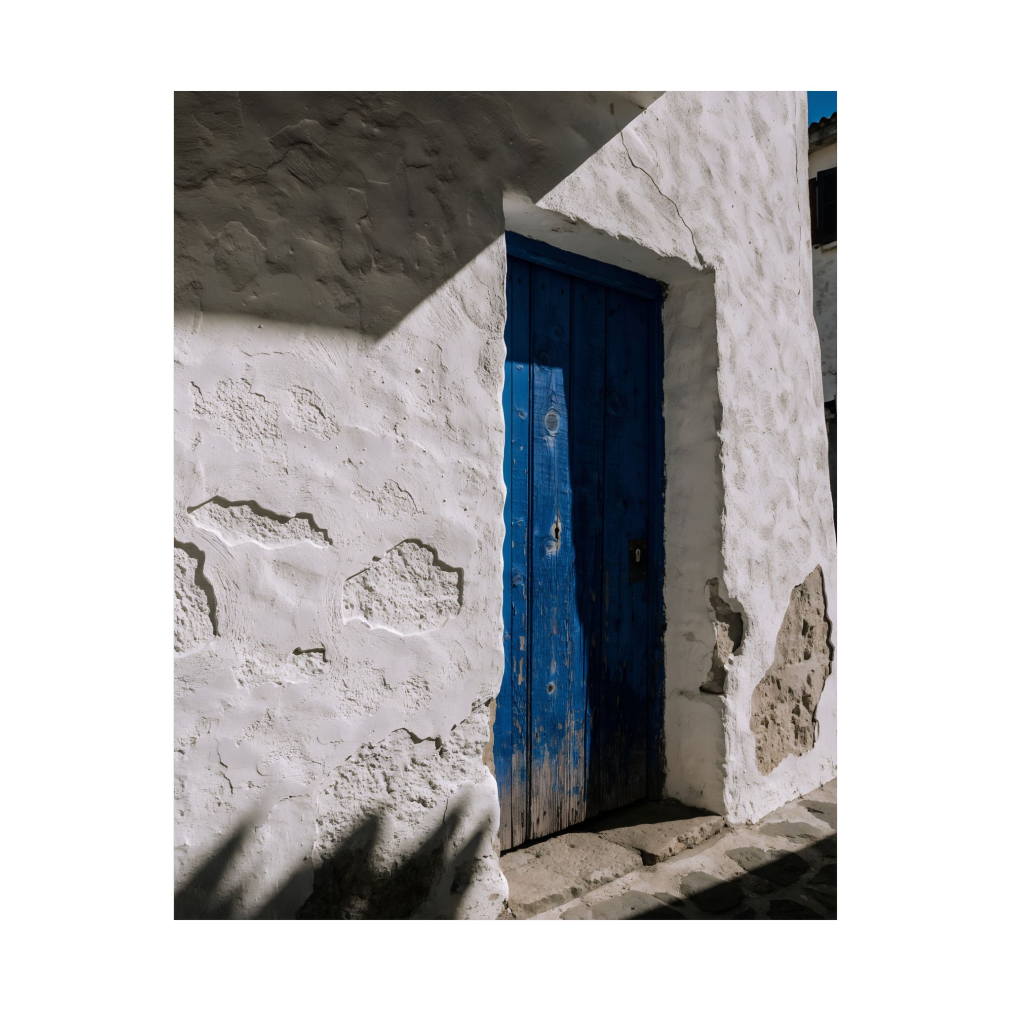 Mediterranean Blue Door Wall Art Print - Rustic Terracotta Geranium Scene – Image 2