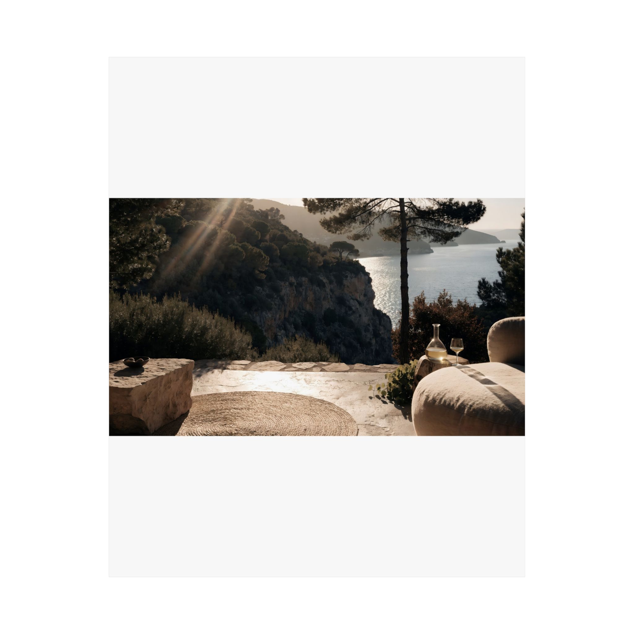 Mediterranean Terrace Golden Hour Wall Art Print - Luxury Riviera View – Image 2