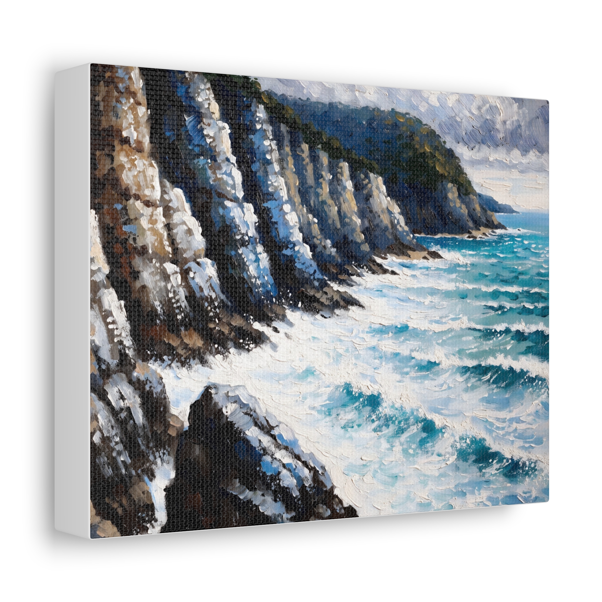 Coastal Cliffs Landscape Wall Art Canvas - Turquoise Seascape Painting – Image 2