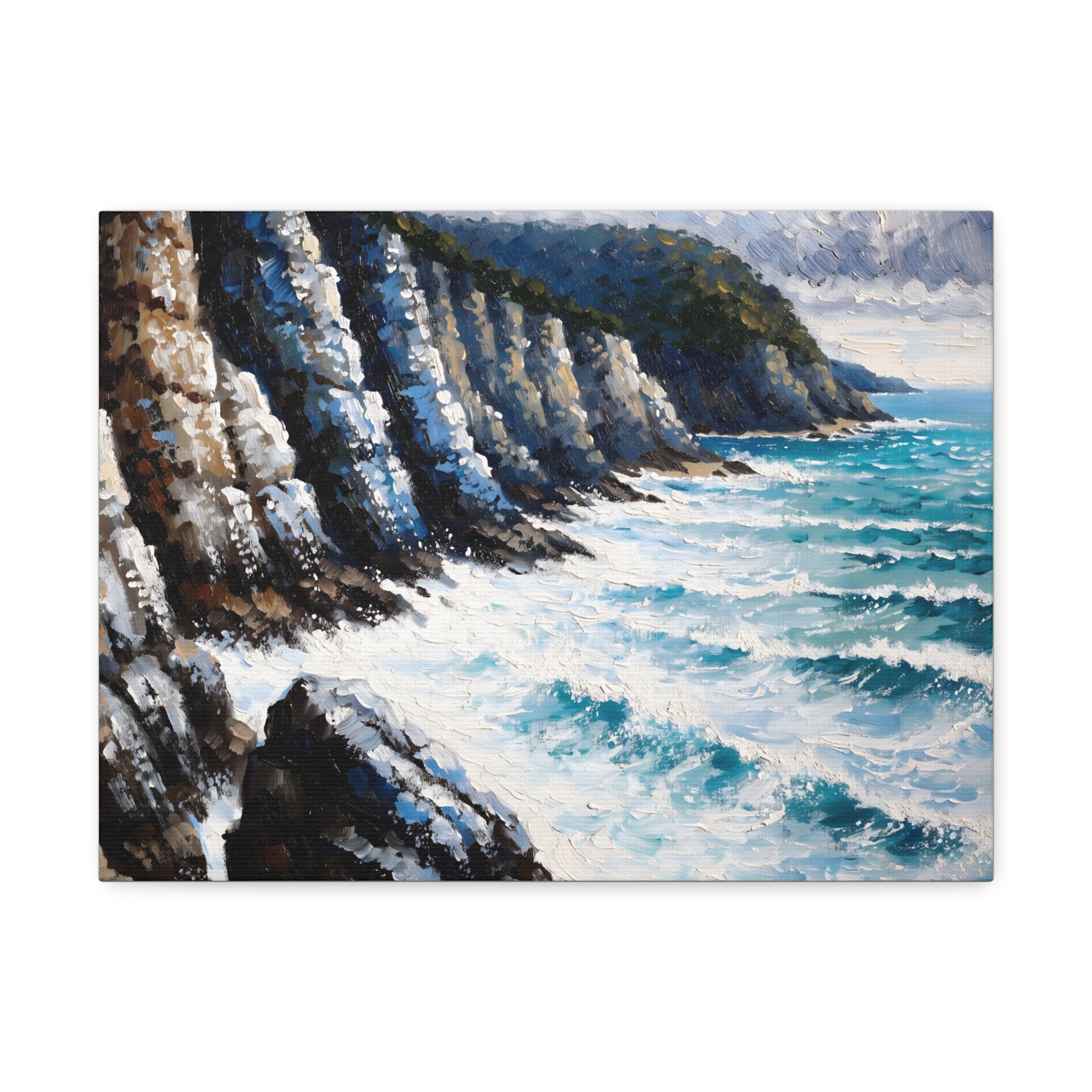 Coastal Cliffs Landscape Wall Art Canvas - Turquoise Seascape Painting – Image 9