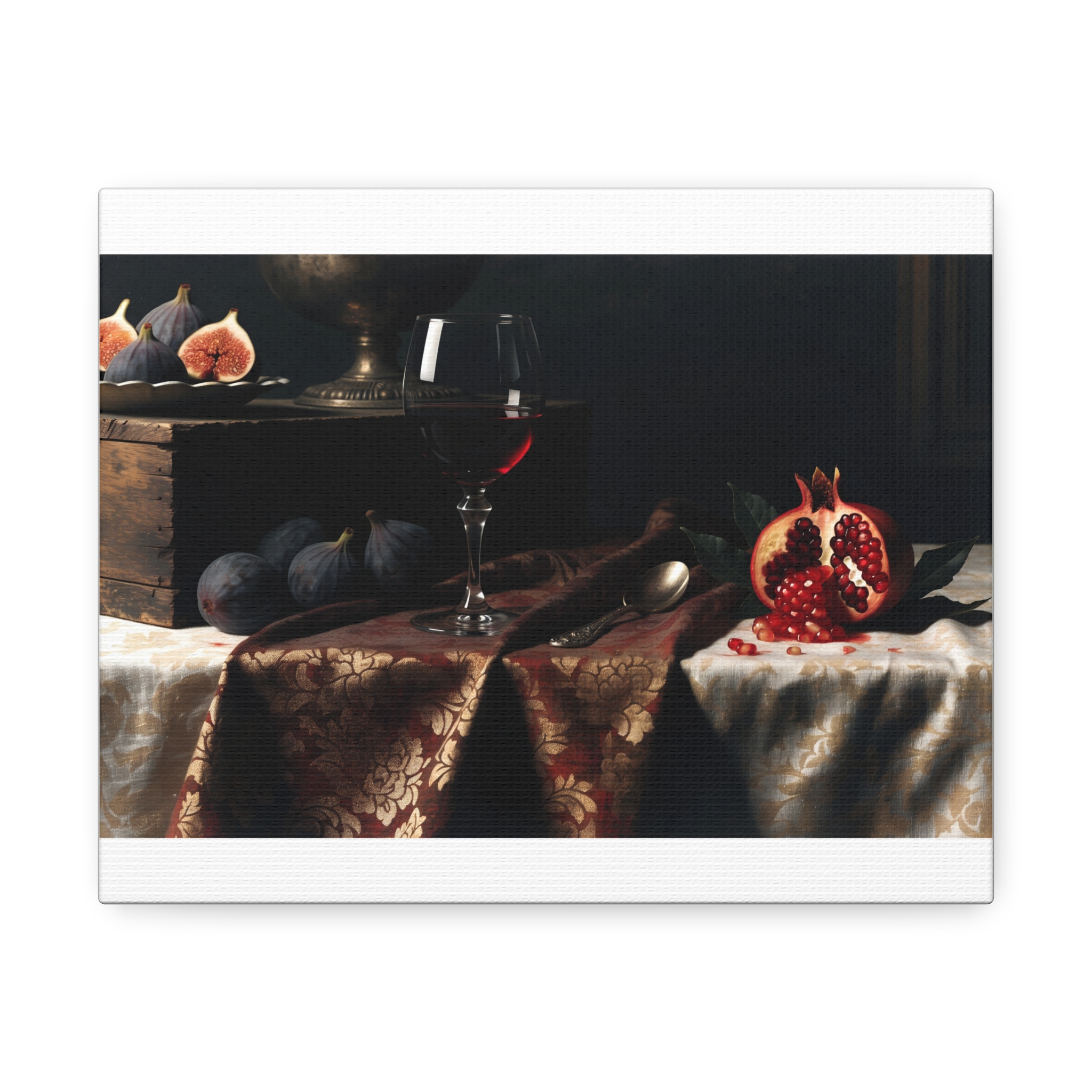 Vintage Moody Still Life Wine Figs Pomegranate Wall Art Canvas