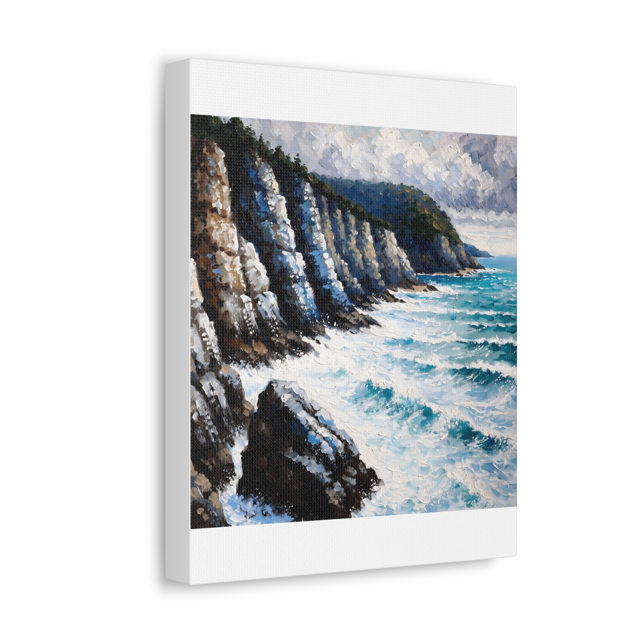 Coastal Cliffs Landscape Wall Art Canvas - Turquoise Seascape Painting – Image 26