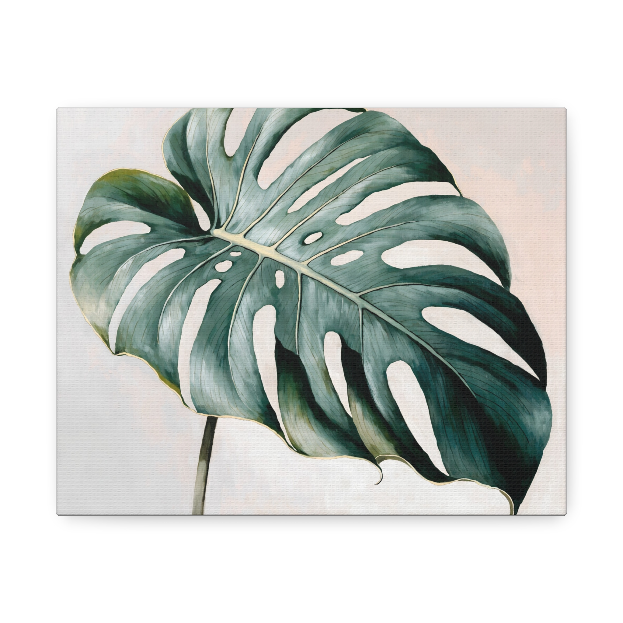 Monstera Leaf Botanical Wall Art Canvas - Emerald Green Botanical Illustration