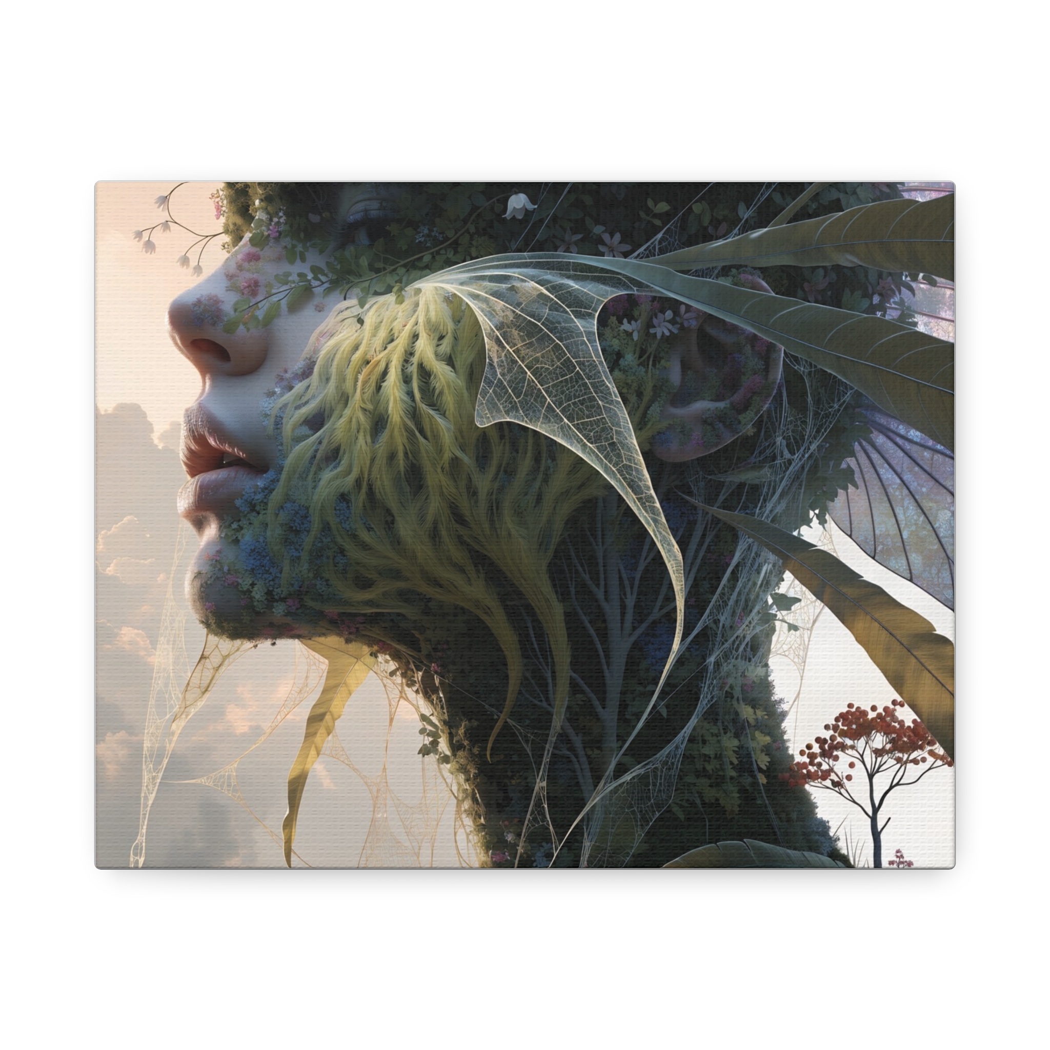 Botanical Portrait Wall Art Canvas - Surreal Woman Dreaming Garden