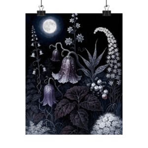 Dark Botanical Moonlight Garden Wall Art Print - Nocturnal Floral Poster