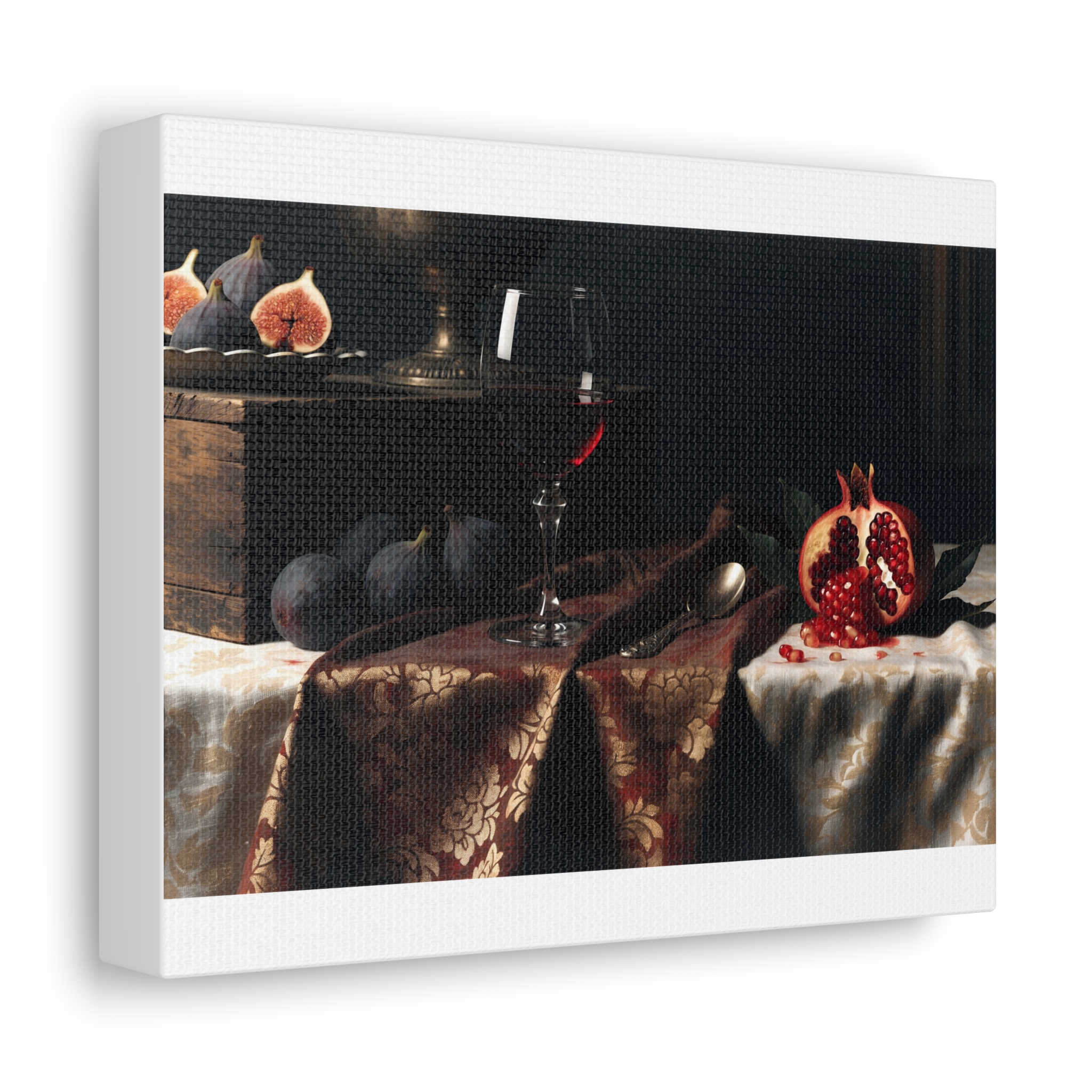 Vintage Moody Still Life Wine Figs Pomegranate Wall Art Canvas – Image 2