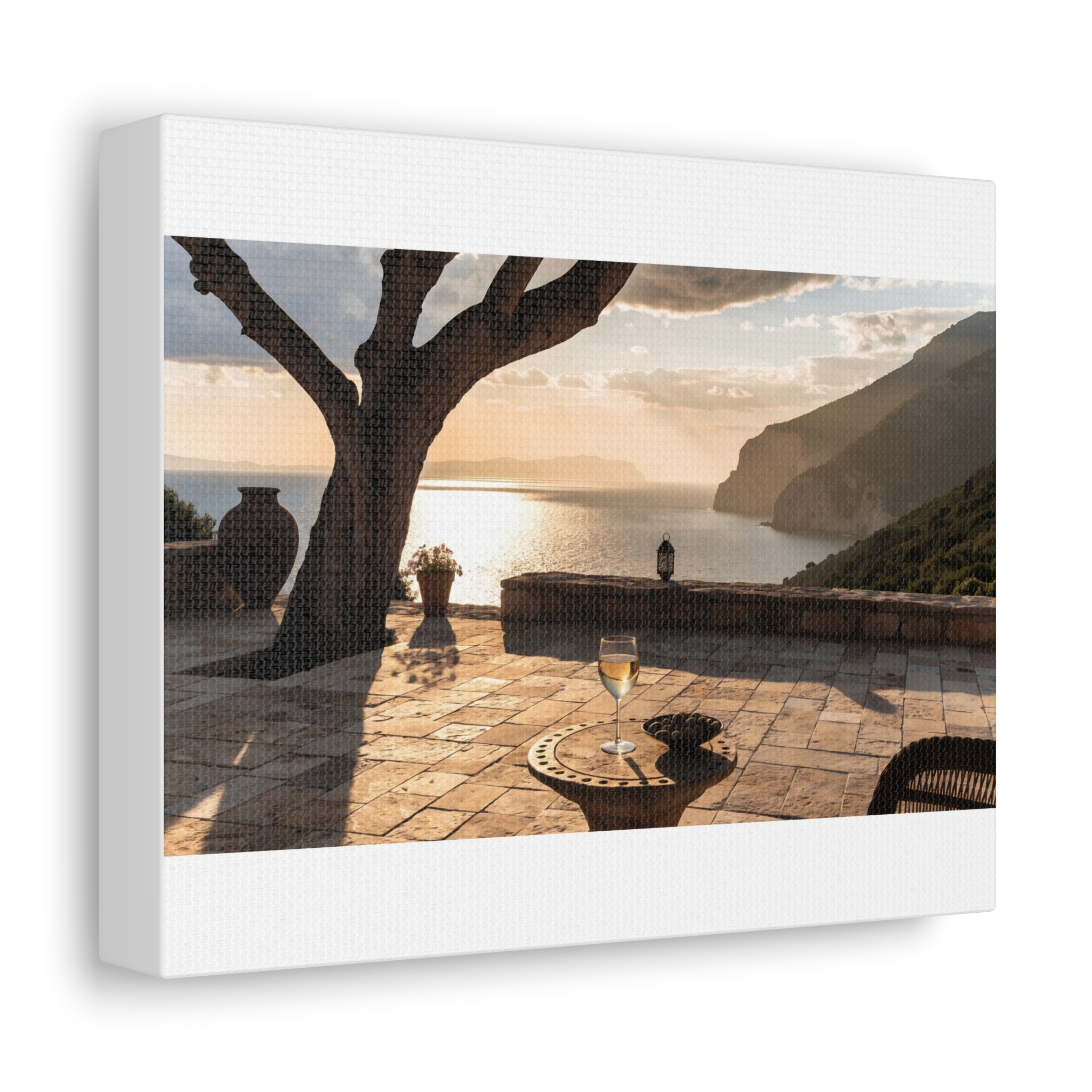 Mediterranean Terrace Golden Hour Wall Art Canvas - Luxury Riviera View - Image 2